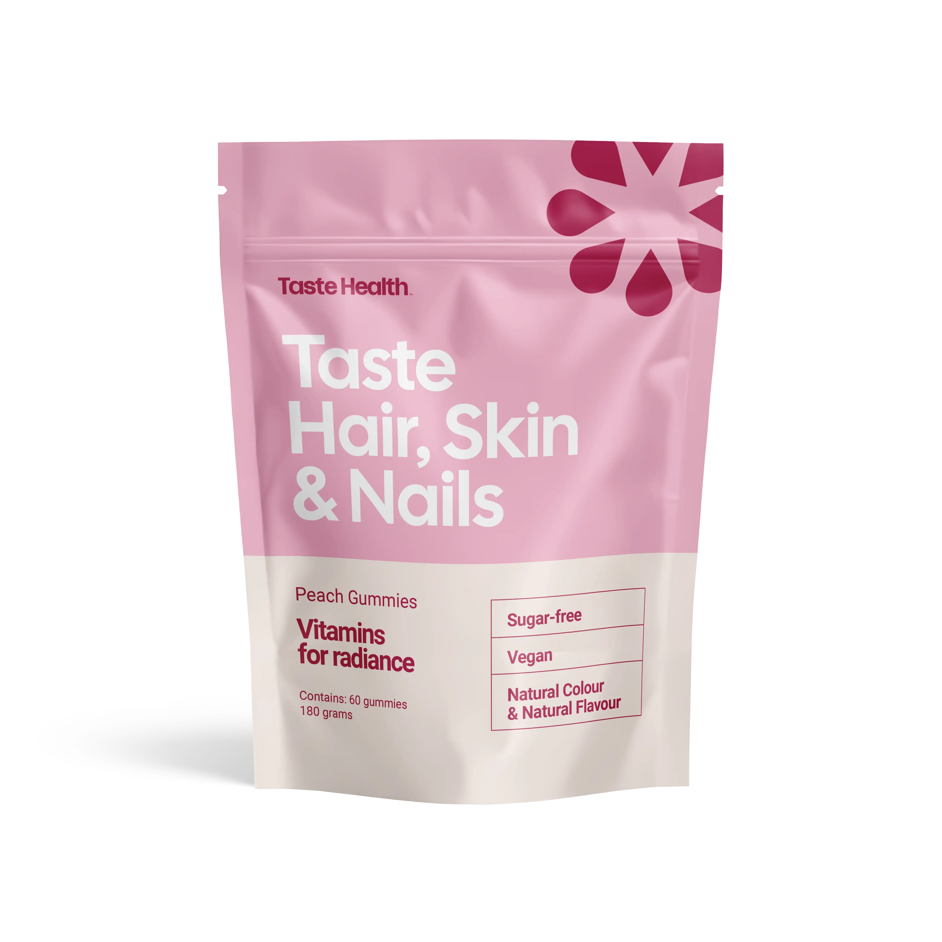 Taste Health Hair, Skin & Nails peach gummies jar