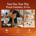 Energy Gummies for travel and desk days with small light-brown dome gummies coated in maltitol powder.