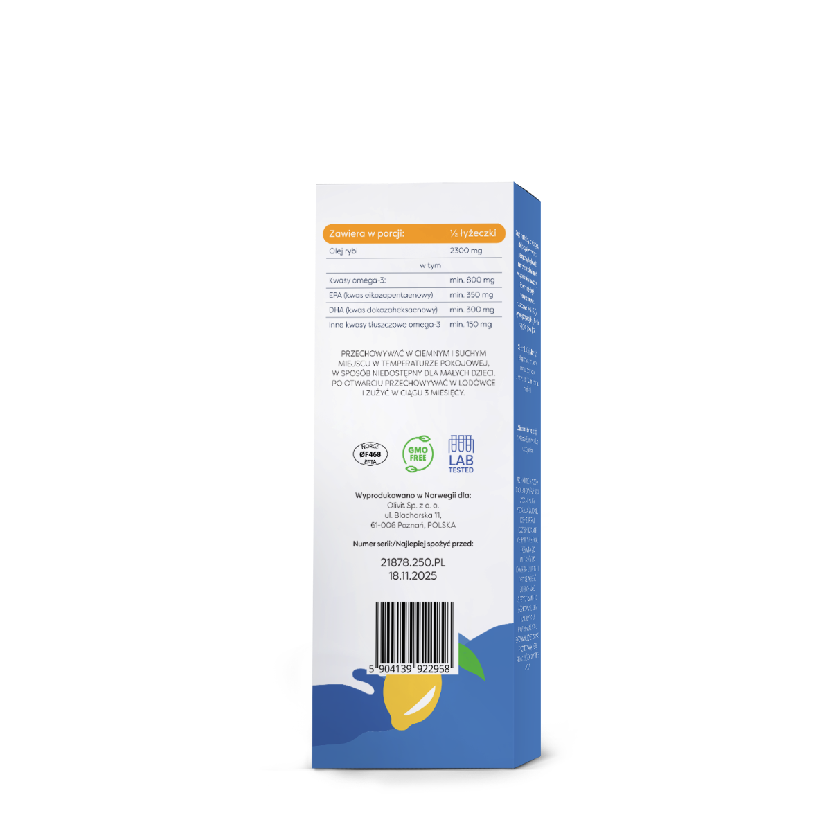 Daily Omega Kids, 800 mg Omega 3, natural lemon flavor - 250 ml