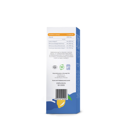 Daily Omega Kids, 800 mg Omega 3, natural lemon flavor - 250 ml