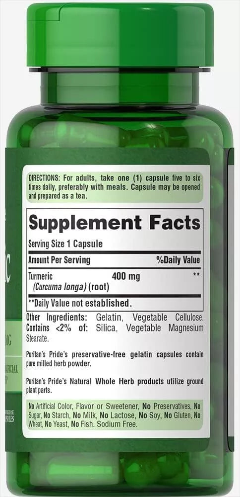 Puritan's Pride Turmeric 400 mg – 100 Rapid Release Capsules