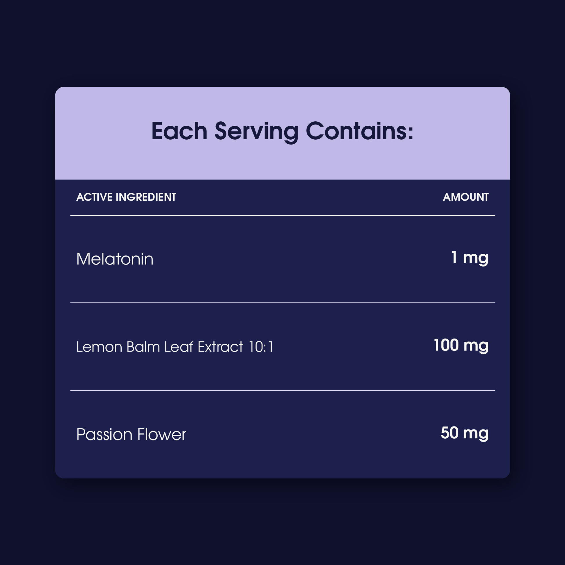 Hypnos each serving nutrition table